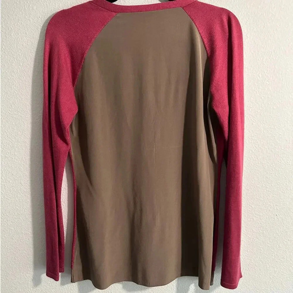 Saks Fifth Avenue Cashmere and Silk Cardigan Rose Pink and Brown Sweater Size M - Picture 2 of 8